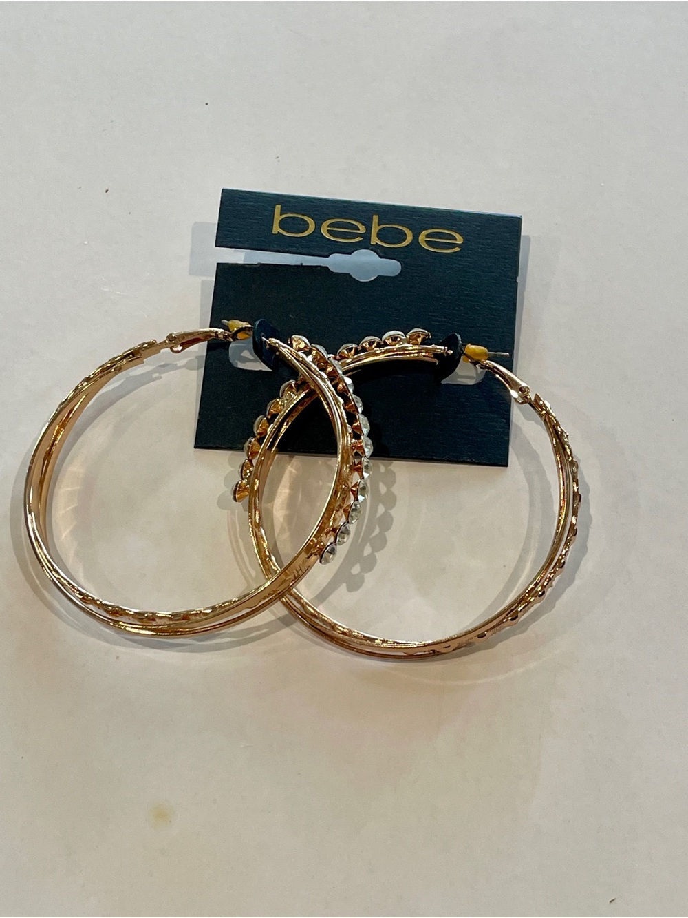bebe Gold Tone Textured Beaded Hoop Earrings